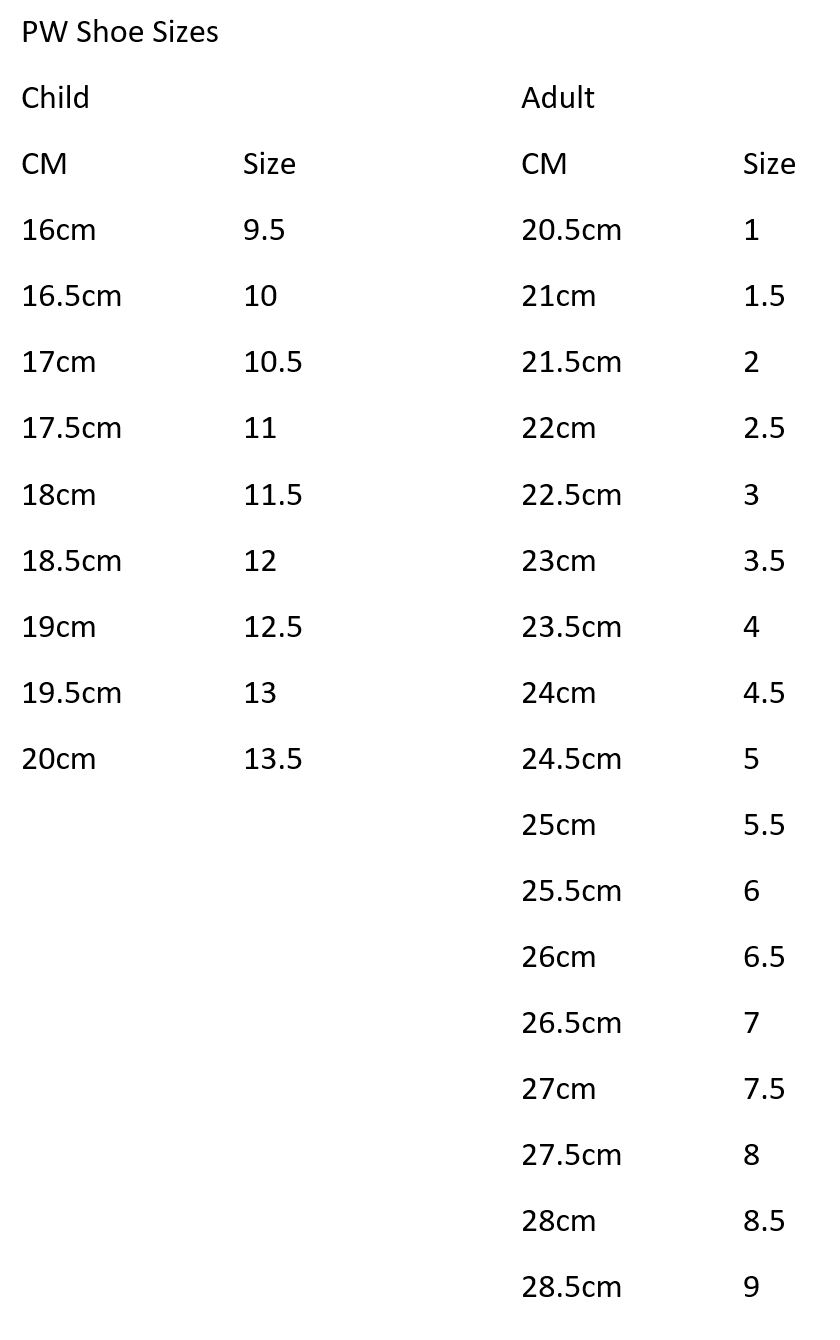 PW Sizes